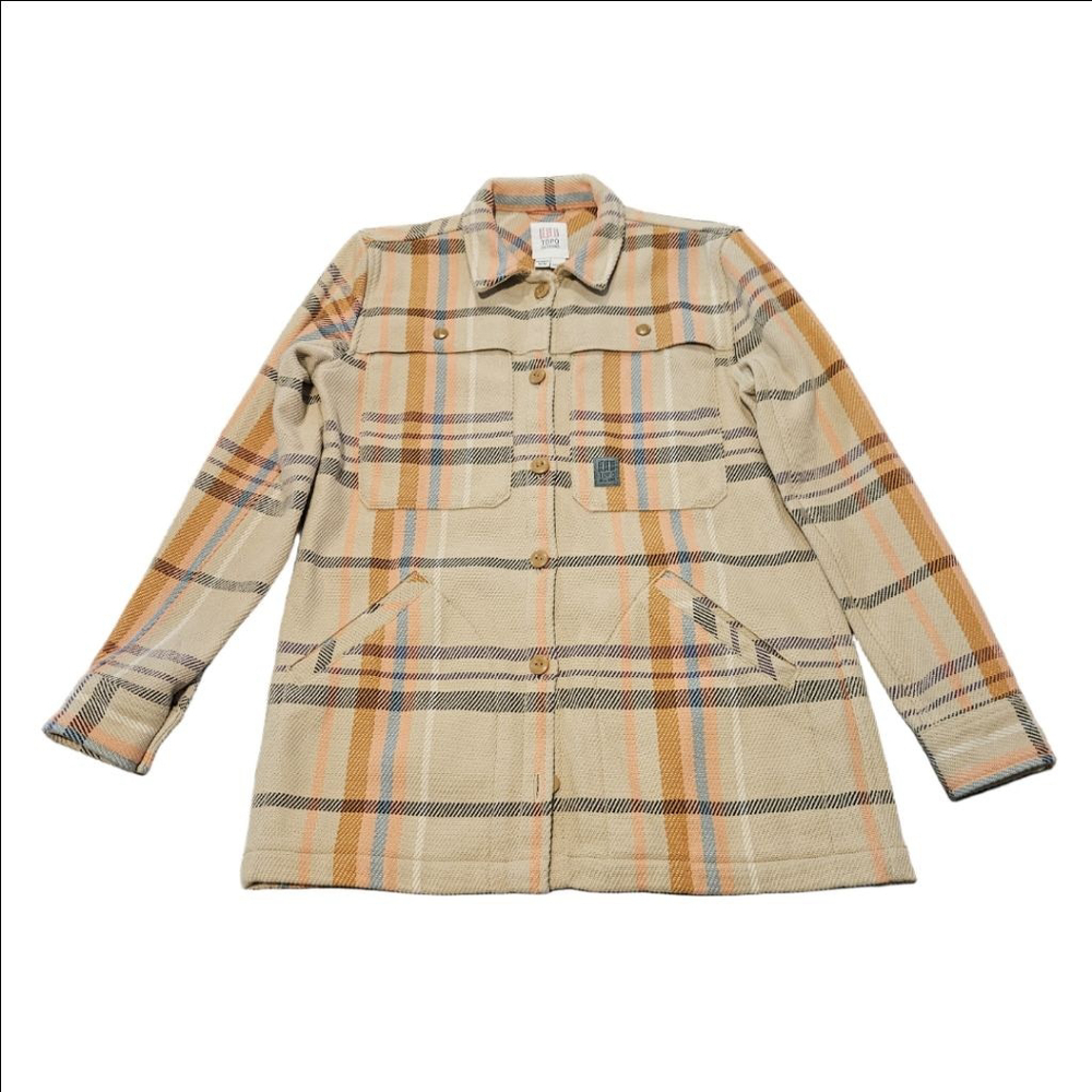 Women's Topo Designs Plaid Mountain Shirt Utility Jacket XS Beige Orange
